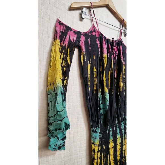 Surf Gypsy Tie Dye PlaysuitDress Off Shoulder Hippie Boho Whimsigoth Beach Sz S - Picture 7 of 13